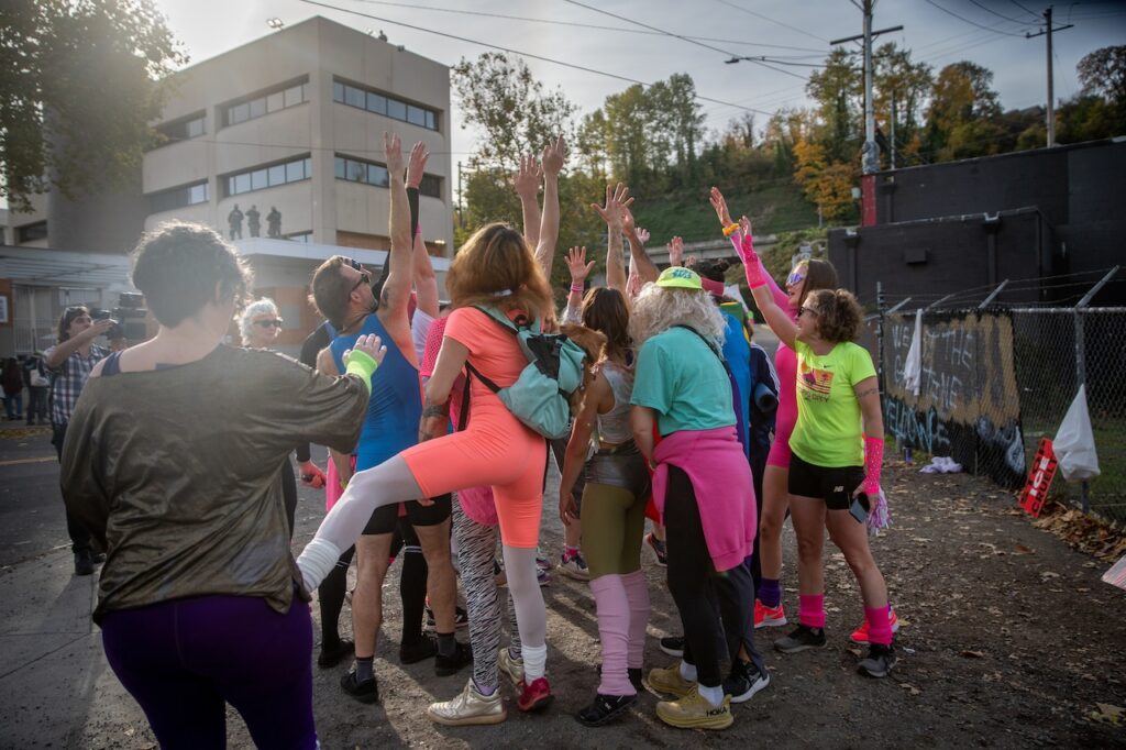 Fulcrum Fitness leads ’80s aerobics protest at Portland ICE